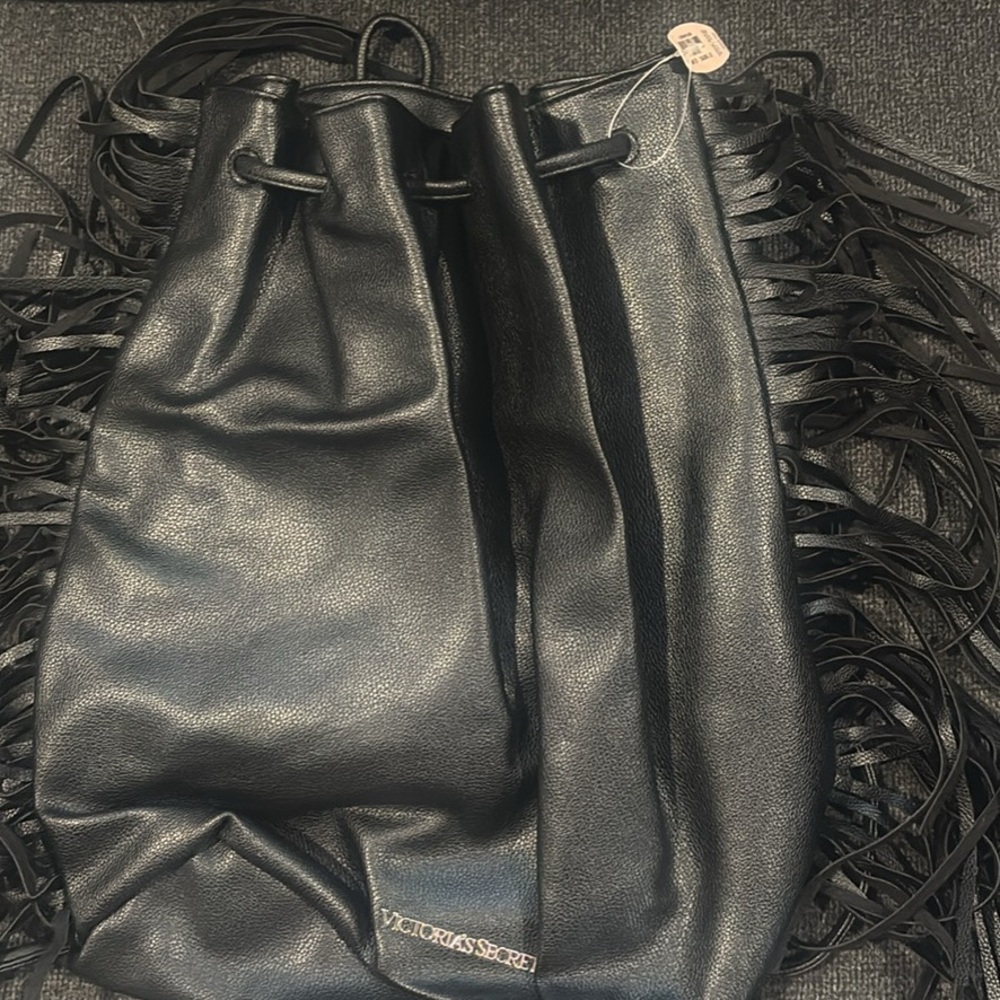 Victoria’s Secret Black Leather Drawstring Backpack